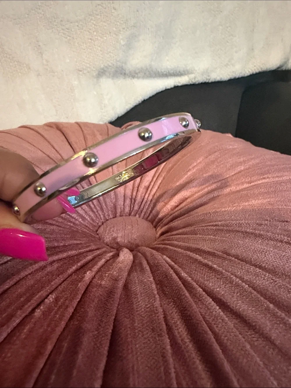 Pink Studded Bangle Bracelet - Women's Fashion Accessory